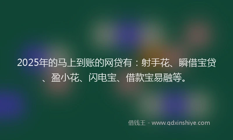 2025年的马上到账的网贷有：射手花、瞬借宝贷、盈小花、闪电宝、借款宝易融等。