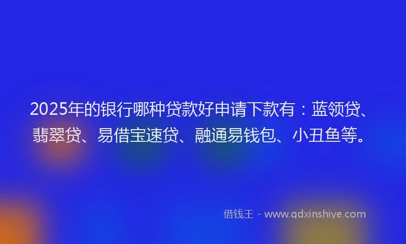 2025年的银行哪种贷款好申请下款有：蓝领贷、翡翠贷、易借宝速贷、融通易钱包、小丑鱼等。