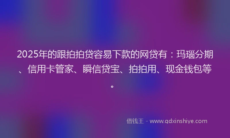 2025年的跟拍拍贷容易下款的网贷有：玛瑙分期、信用卡管家、瞬信贷宝、拍拍用、现金钱包等。