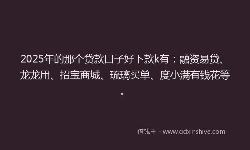 2025年的那个贷款口子好下款k有：融资易贷、龙龙用、招宝商城、琉璃买单、度小满有钱花等。