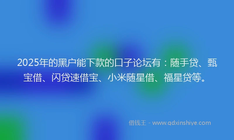 2025年的黑户能下款的口子论坛有：随手贷、甄宝借、闪贷速借宝、小米随星借、福星贷等。