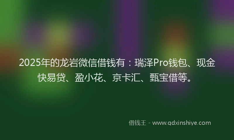2025年的龙岩微信借钱有：瑞泽Pro钱包、现金快易贷、盈小花、京卡汇、甄宝借等。