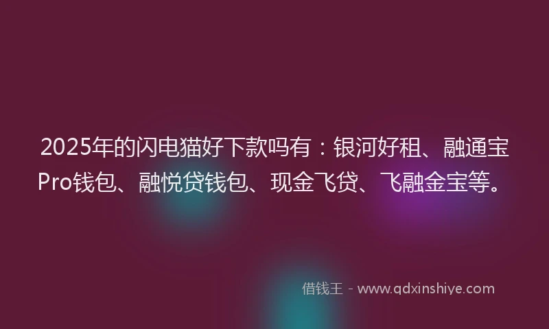 2025年的闪电猫好下款吗有：银河好租、融通宝Pro钱包、融悦贷钱包、现金飞贷、飞融金宝等。
