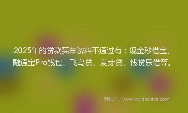 2025年的贷款买车资料不通过有：现金秒借宝、融通宝Pro钱包、飞鸟贷、麦芽贷、钱贷乐借等。