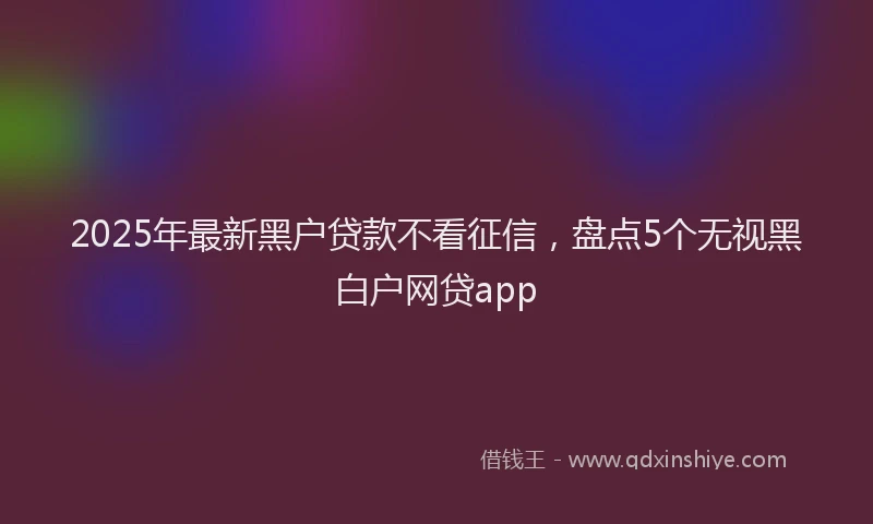 2025年最新黑户贷款不看征信，盘点5个无视黑白户网贷app