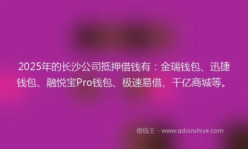 2025年的长沙公司抵押借钱有：金瑞钱包、迅捷钱包、融悦宝Pro钱包、极速易借、千亿商城等。