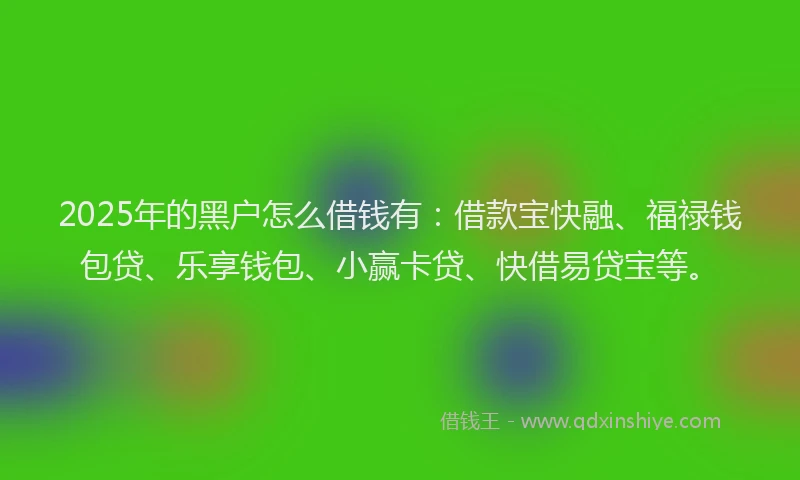 2025年的黑户怎么借钱有：借款宝快融、福禄钱包贷、乐享钱包、小赢卡贷、快借易贷宝等。