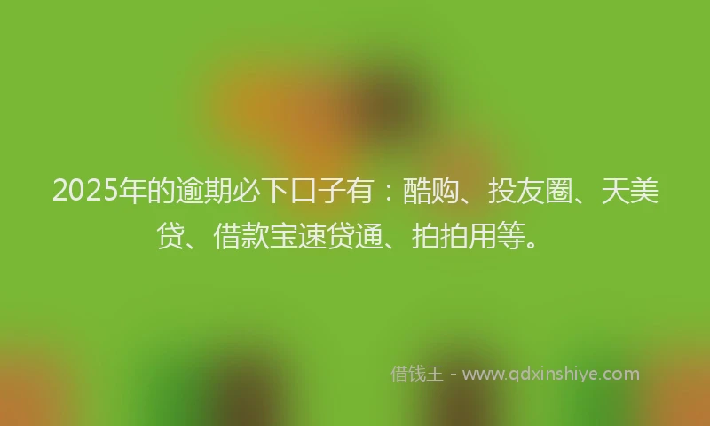 2025年的逾期必下口子有：酷购、投友圈、天美贷、借款宝速贷通、拍拍用等。