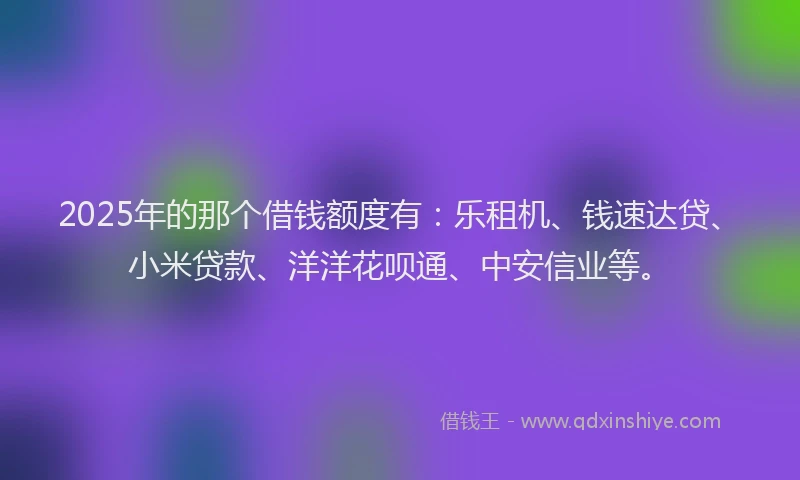 2025年的那个借钱额度有：乐租机、钱速达贷、小米贷款、洋洋花呗通、中安信业等。