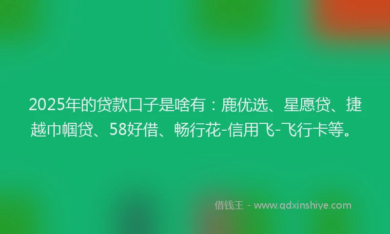 2025年的贷款口子是啥有：鹿优选、星愿贷、捷越巾帼贷、58好借、畅行花-信用飞-飞行卡等。