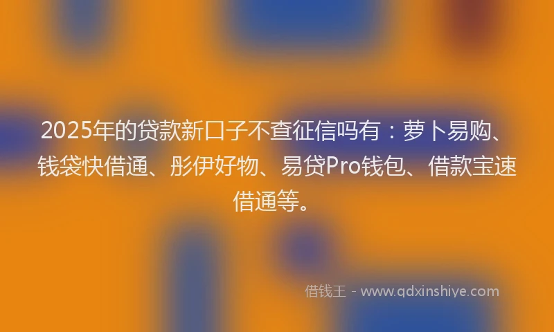 2025年的贷款新口子不查征信吗有：萝卜易购、钱袋快借通、彤伊好物、易贷Pro钱包、借款宝速借通等。