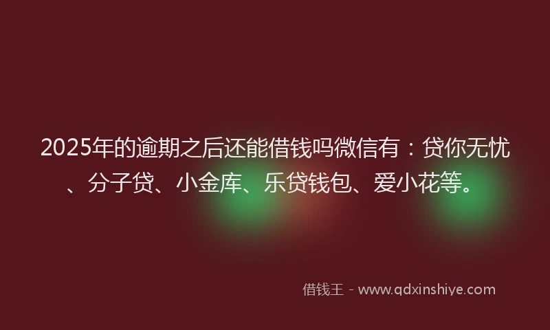 2025年的逾期之后还能借钱吗微信有：贷你无忧、分子贷、小金库、乐贷钱包、爱小花等。