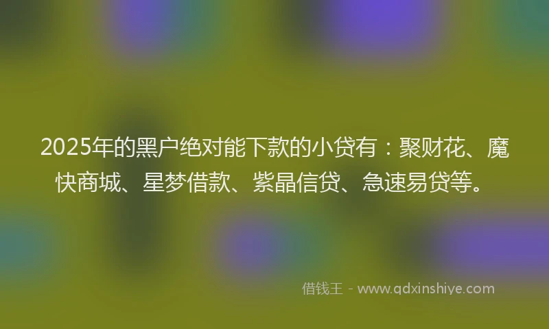 2025年的黑户绝对能下款的小贷有：聚财花、魔快商城、星梦借款、紫晶信贷、急速易贷等。