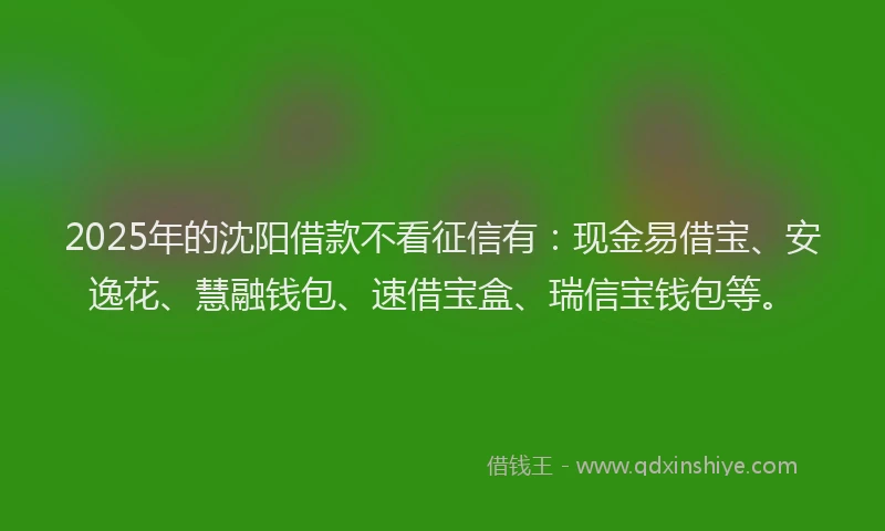 2025年的沈阳借款不看征信有：现金易借宝、安逸花、慧融钱包、速借宝盒、瑞信宝钱包等。