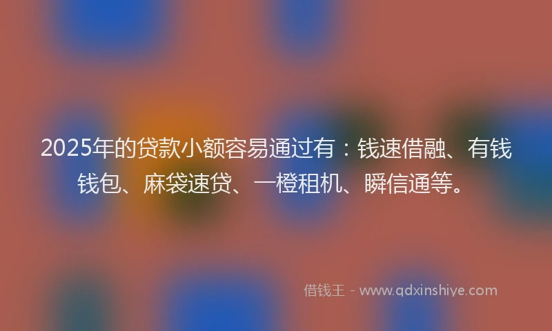 2025年的贷款小额容易通过有：钱速借融、有钱钱包、麻袋速贷、一橙租机、瞬信通等。