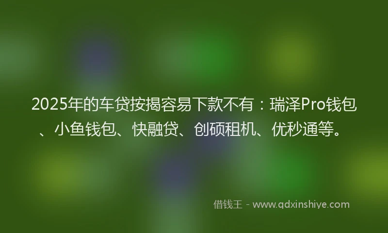 2025年的车贷按揭容易下款不有：瑞泽Pro钱包、小鱼钱包、快融贷、创硕租机、优秒通等。