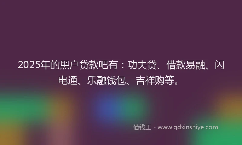2025年的黑户贷款吧有：功夫贷、借款易融、闪电通、乐融钱包、吉祥购等。