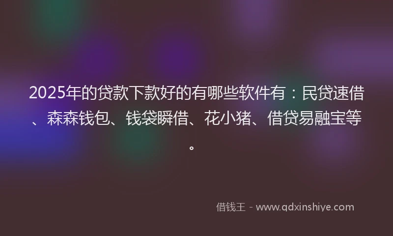 2025年的贷款下款好的有哪些软件有：民贷速借、森森钱包、钱袋瞬借、花小猪、借贷易融宝等。