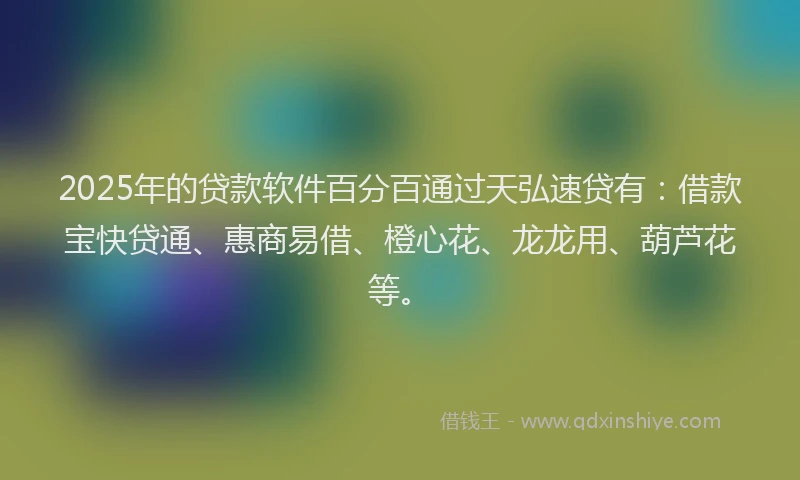 2025年的贷款软件百分百通过天弘速贷有：借款宝快贷通、惠商易借、橙心花、龙龙用、葫芦花等。