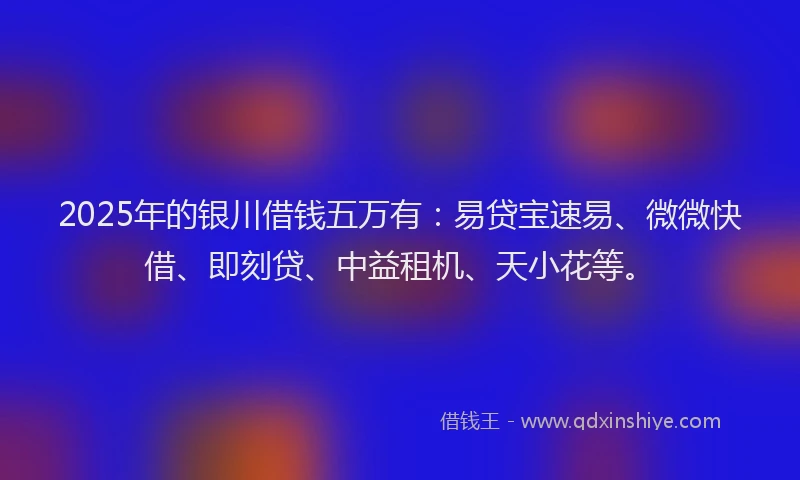 2025年的银川借钱五万有：易贷宝速易、微微快借、即刻贷、中益租机、天小花等。