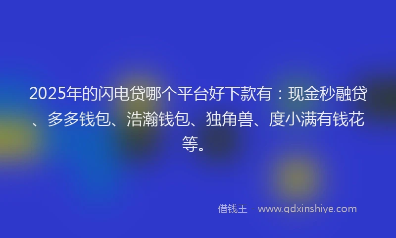 2025年的闪电贷哪个平台好下款有：现金秒融贷、多多钱包、浩瀚钱包、独角兽、度小满有钱花等。