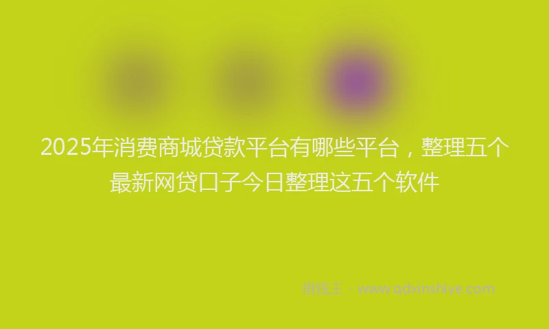 2025年消费商城贷款平台有哪些平台，整理五个最新网贷口子今日整理这五个软件