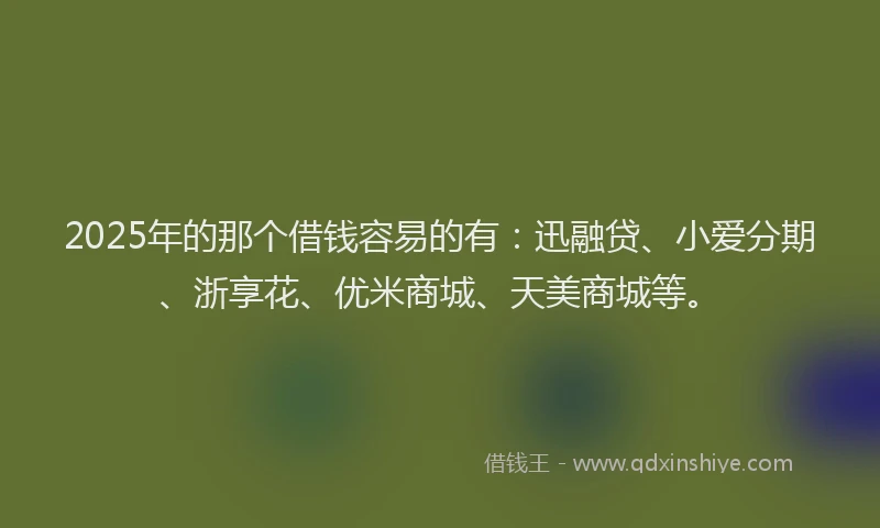 2025年的那个借钱容易的有：迅融贷、小爱分期、浙享花、优米商城、天美商城等。