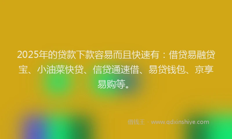 2025年的贷款下款容易而且快速有：借贷易融贷宝、小油菜快贷、信贷通速借、易贷钱包、京享易购等。