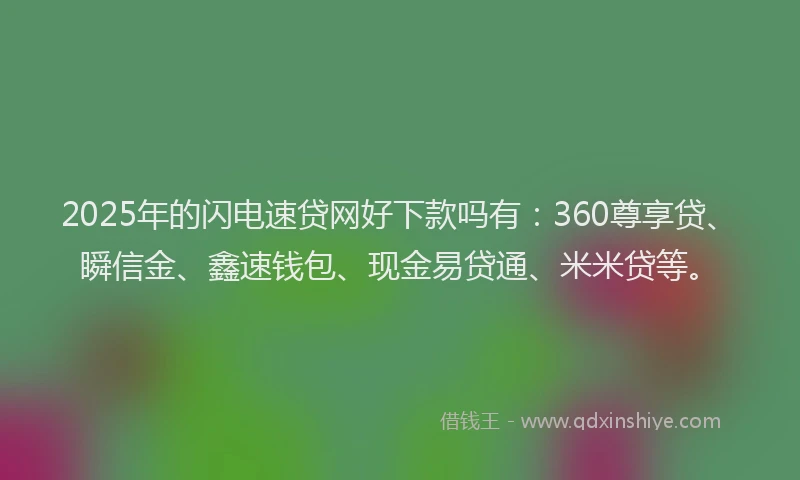2025年的闪电速贷网好下款吗有：360尊享贷、瞬信金、鑫速钱包、现金易贷通、米米贷等。