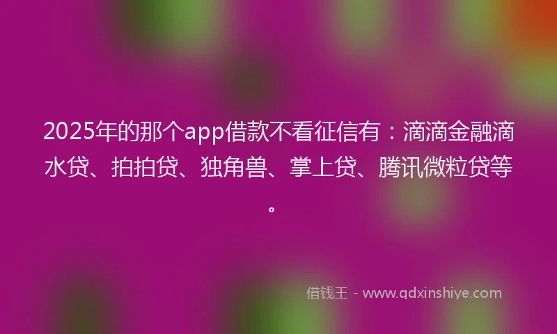 2025年的那个app借款不看征信有：滴滴金融滴水贷、拍拍贷、独角兽、掌上贷、腾讯微粒贷等。