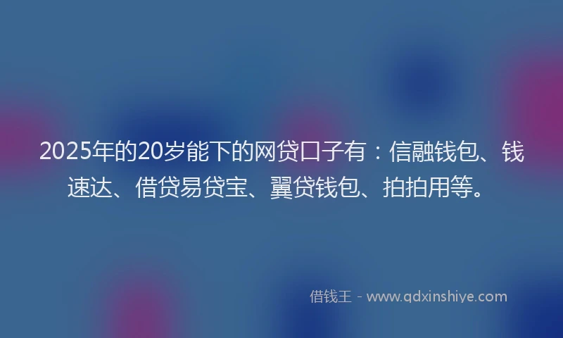 2025年的20岁能下的网贷口子有：信融钱包、钱速达、借贷易贷宝、翼贷钱包、拍拍用等。