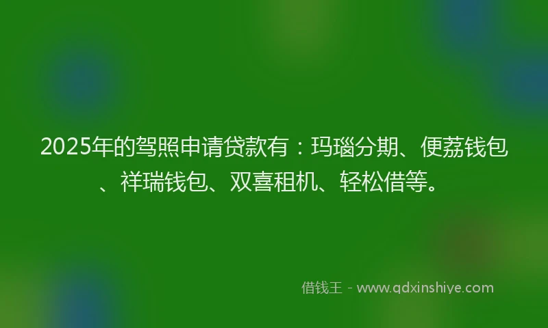 2025年的驾照申请贷款有：玛瑙分期、便荔钱包、祥瑞钱包、双喜租机、轻松借等。
