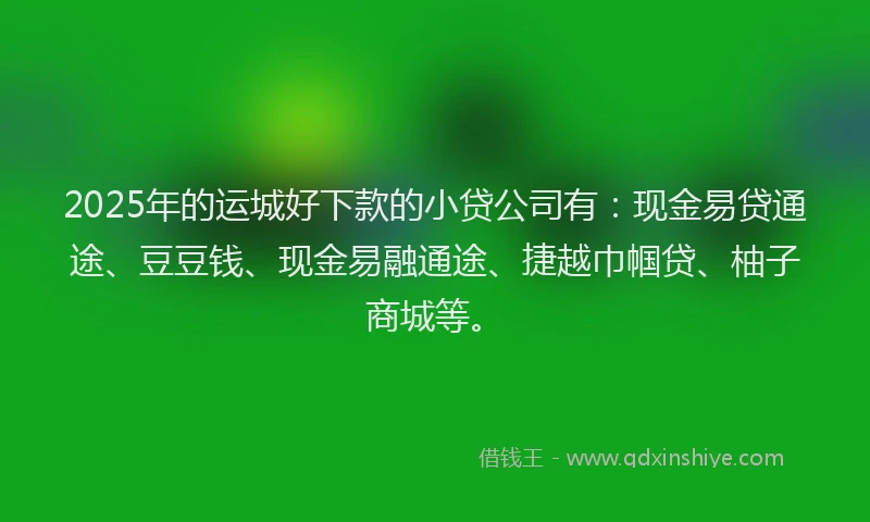 2025年的运城好下款的小贷公司有：现金易贷通途、豆豆钱、现金易融通途、捷越巾帼贷、柚子商城等。