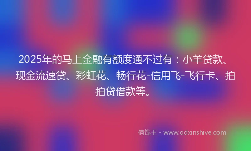 2025年的马上金融有额度通不过有：小羊贷款、现金流速贷、彩虹花、畅行花-信用飞-飞行卡、拍拍贷借款等。