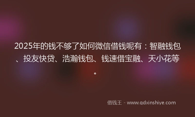 2025年的钱不够了如何微信借钱呢有：智融钱包、投友快贷、浩瀚钱包、钱速借宝融、天小花等。