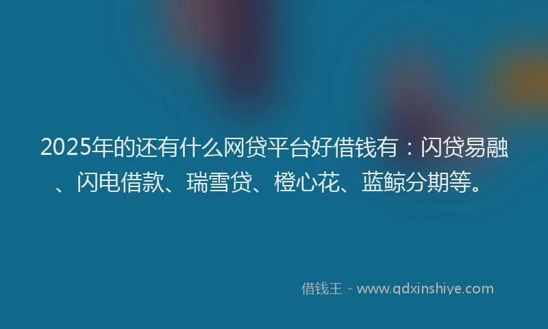 2025年的还有什么网贷平台好借钱有：闪贷易融、闪电借款、瑞雪贷、橙心花、蓝鲸分期等。
