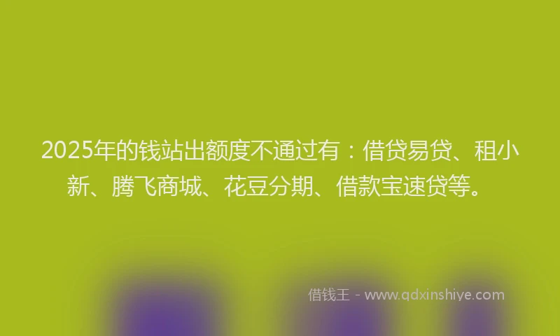 2025年的钱站出额度不通过有：借贷易贷、租小新、腾飞商城、花豆分期、借款宝速贷等。