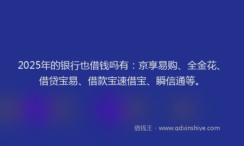 2025年的银行也借钱吗有：京享易购、全金花、借贷宝易、借款宝速借宝、瞬信通等。