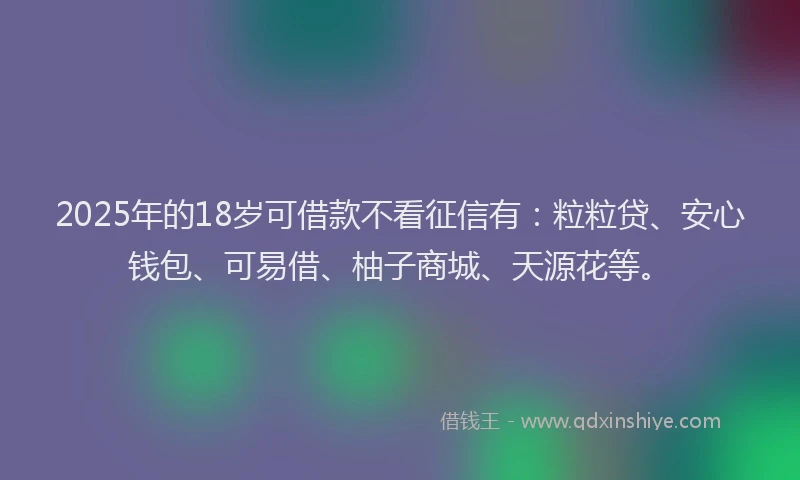 2025年的18岁可借款不看征信有：粒粒贷、安心钱包、可易借、柚子商城、天源花等。