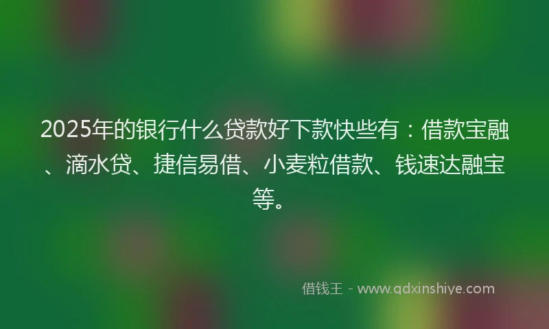 2025年的银行什么贷款好下款快些有：借款宝融、滴水贷、捷信易借、小麦粒借款、钱速达融宝等。