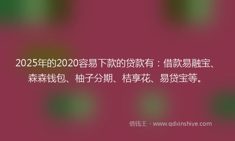 2025年的2020容易下款的贷款有：借款易融宝、森森钱包、柚子分期、桔享花、易贷宝等。