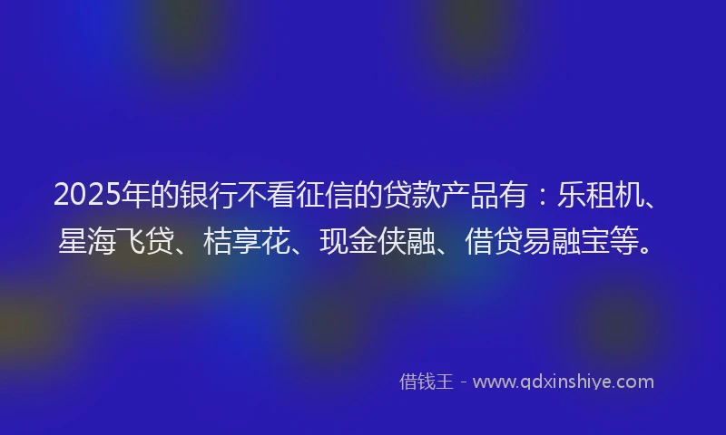 2025年的银行不看征信的贷款产品有：乐租机、星海飞贷、桔享花、现金侠融、借贷易融宝等。