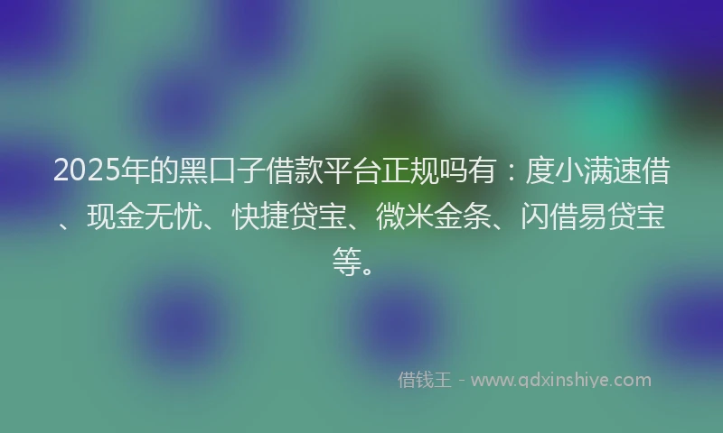 2025年的黑口子借款平台正规吗有：度小满速借、现金无忧、快捷贷宝、微米金条、闪借易贷宝等。