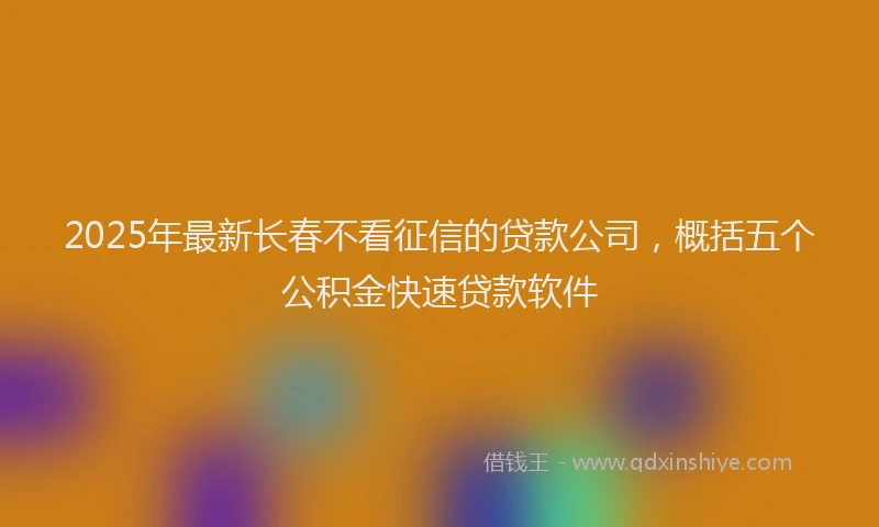 2025年最新长春不看征信的贷款公司，概括五个公积金快速贷款软件