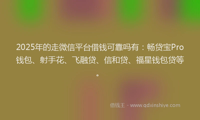 2025年的走微信平台借钱可靠吗有：畅贷宝Pro钱包、射手花、飞融贷、信和贷、福星钱包贷等。