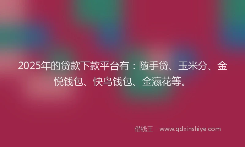 2025年的贷款下款平台有：随手贷、玉米分、金悦钱包、快鸟钱包、金瀛花等。