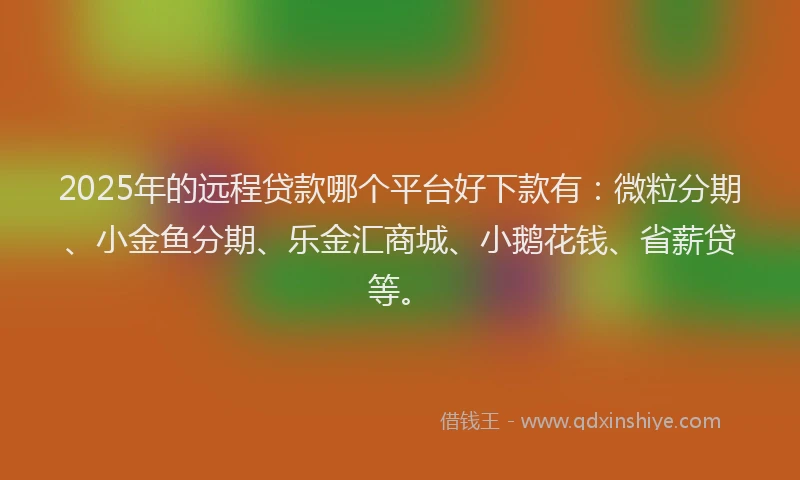 2025年的远程贷款哪个平台好下款有：微粒分期、小金鱼分期、乐金汇商城、小鹅花钱、省薪贷等。