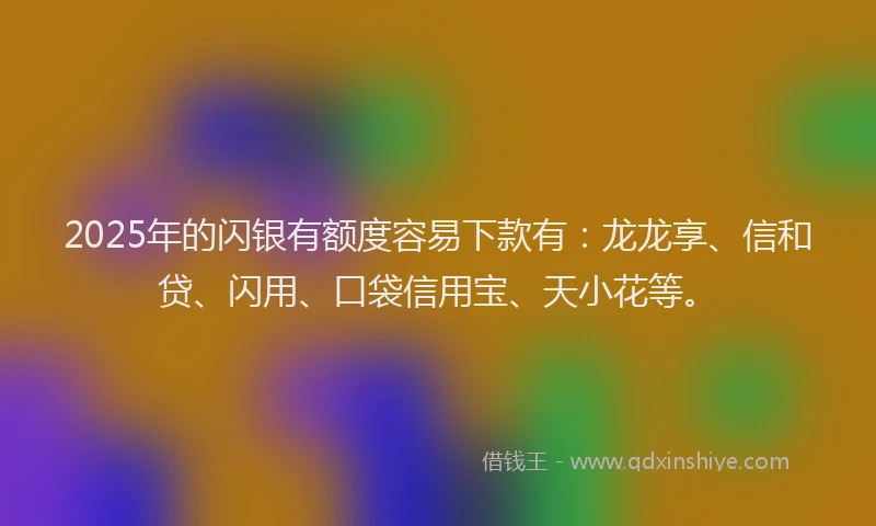 2025年的闪银有额度容易下款有：龙龙享、信和贷、闪用、口袋信用宝、天小花等。