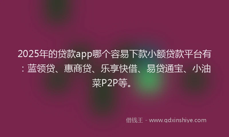 2025年的贷款app哪个容易下款小额贷款平台有：蓝领贷、惠商贷、乐享快借、易贷通宝、小油菜P2P等。