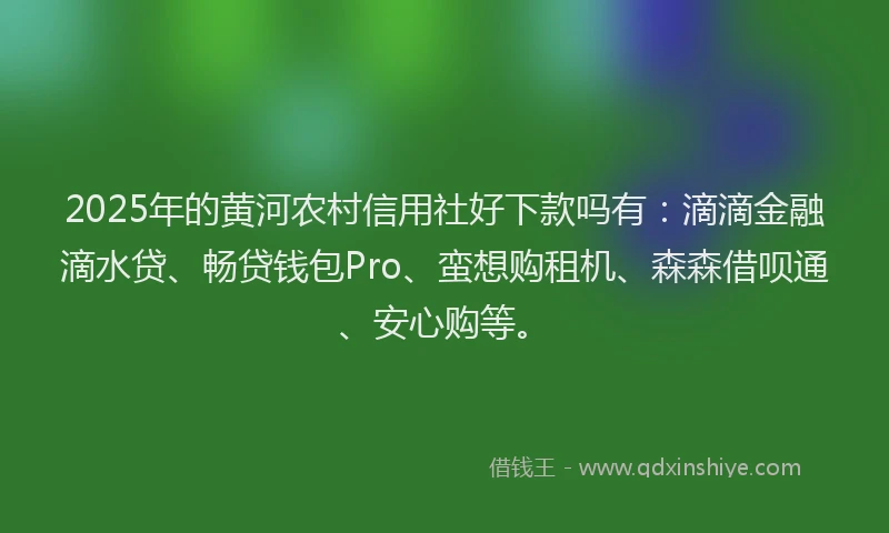 2025年的黄河农村信用社好下款吗有：滴滴金融滴水贷、畅贷钱包Pro、蛮想购租机、森森借呗通、安心购等。